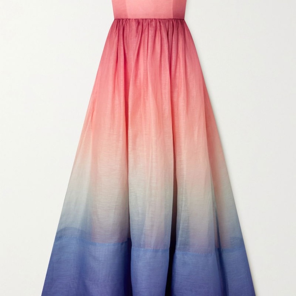 Zimmermann Postcard Ombré Silk Linen Strapless Dress